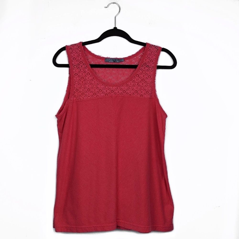 🐱 PrAna Cassi Tank Jersey Knit Lace Detail Raw Hem